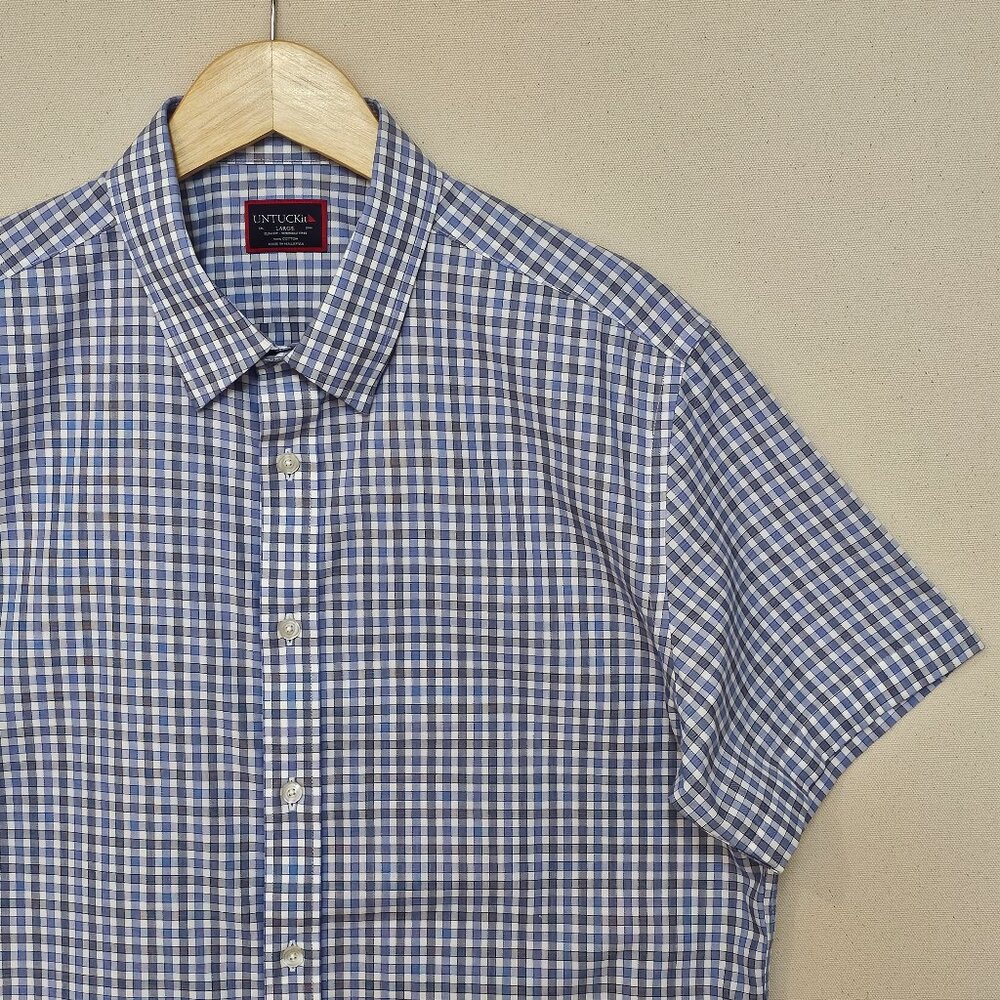 UNTUCKit Short Sleeve Slim Fit Wrinkle Free Button Down L